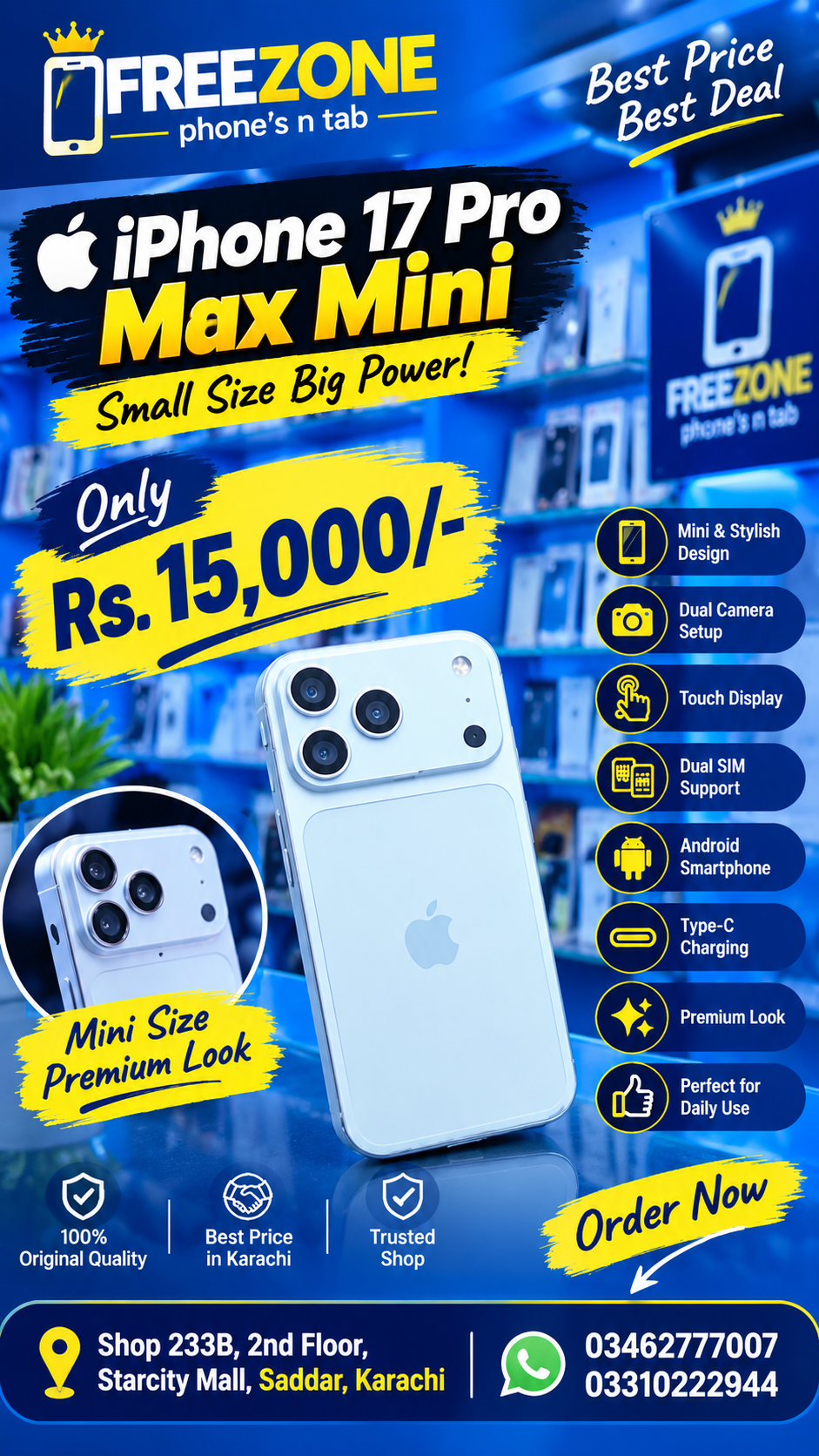 iPhone 17 Pro Max Mini 🔵 | Mini Size, Premium Look | Only Rs. 15,000/- 🔥