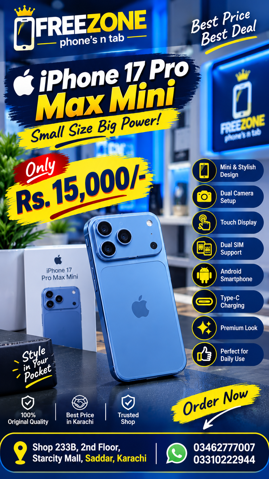 iPhone 17 Pro Max Mini 🔵 | Mini Size, Premium Look | Only Rs. 15,000/- 🔥